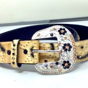 Faux leather animal print bejewelled belt.